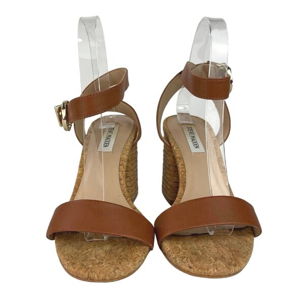 Steve Madden Merritt Cognac Brown Leather Ankle Strap High Heels Sandals Sz 7.5M - Picture 2 of 6